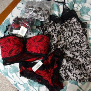 hot topic rose skull gothic bra panty tank top lot NEW with tags! rare